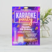 Neon Glow Karaoke Zingend Muzikaal Verjaardagsfees Kaart (Staand voorkant)