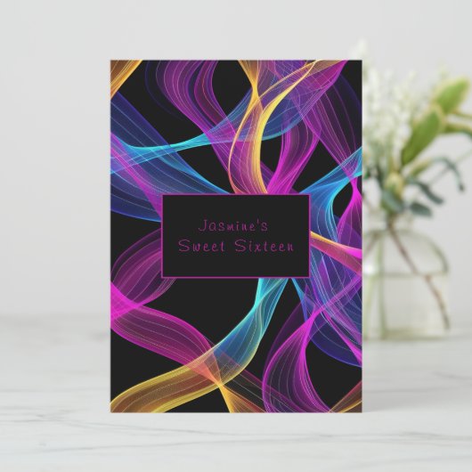 Neon Glow, kleurrijke zwevende linten Kaart (Staand voorkant)