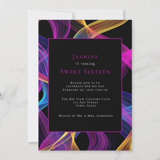 Neon Glow, kleurrijke zwevende linten Kaart (Achterkant)