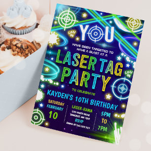 Neon Glow Laser Label Birthday Party Invitation Kaart