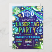 Neon Glow Laser Label Birthday Party Invitation Kaart (Voorkant)