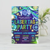 Neon Glow Laser Label Birthday Party Invitation Kaart (Staand voorkant)