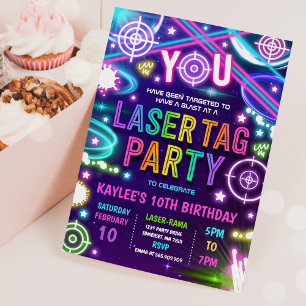 Neon Glow Laser Label Birthday Party Kaart