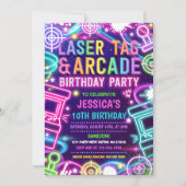 Neon Glow Laser Label en Arcade Birthday Party Kaart (Voorkant)