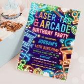 Neon Glow Laser Label en Arcade Birthday Party Kaart