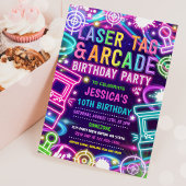 Neon Glow Laser Label en Arcade Birthday Party Kaart