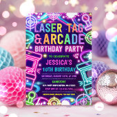 Neon Glow Laser Label en Arcade Birthday Party Kaart