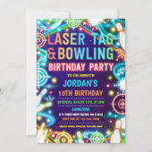 Neon Glow Laser Label en Bowling Verjaardagsfeestj Kaart (Voorkant)