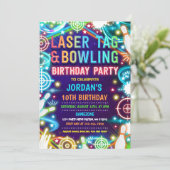 Neon Glow Laser Label en Bowling Verjaardagsfeestj Kaart (Staand voorkant)
