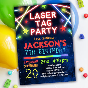 Neon Glow Laser Label Party Birthday Invitations Kaart