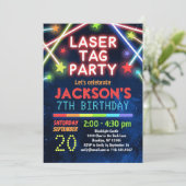 Neon Glow Laser Label Party Birthday Invitations Kaart (Staand voorkant)