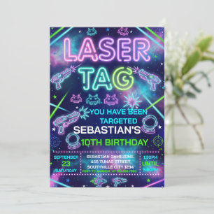 Neon Glow Laser Tag En Arcade Verjaardagsfeestje Kaart