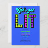 Neon Glow Let’s Get Lit Retro Christmas Party Kaart (Voorkant)