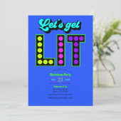 Neon Glow Let’s Get Lit Retro Christmas Party Kaart (Staand voorkant)