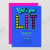 Neon Glow Let’s Get Lit Retro Christmas Party Kaart (Voorkant / Achterkant)