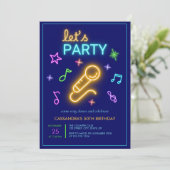 Neon Glow Let's Party Karaoke Verjaardag Kaart (Staand voorkant)