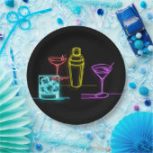 Neon Glow Lichten Kleurrijke Cocktails 21e Verjaar Papieren Bordje (Feest)