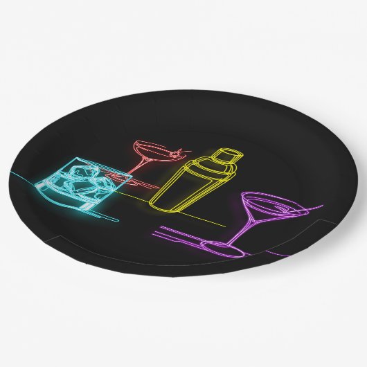 Neon Glow Lichten Kleurrijke Cocktails 21e Verjaar Papieren Bordje (Gekanteld)