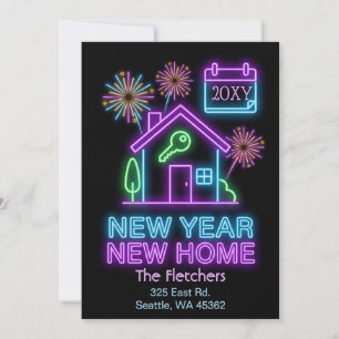 Neon Glow Lichten Nieuwjaar Nieuw Thuis Verhuizen Feestdagenkaart