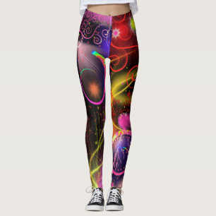 Neon Glow Lightning Stars Swirls Spiral Leggings