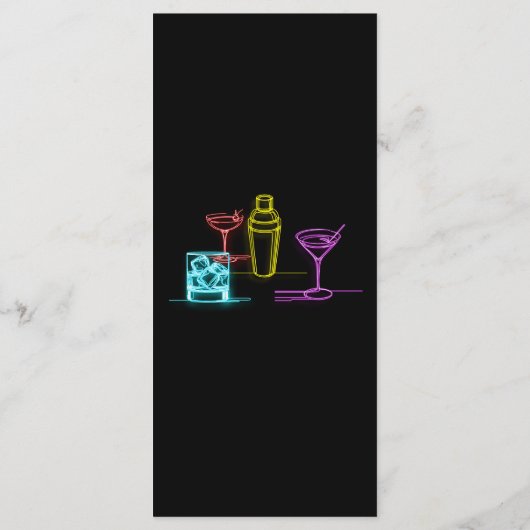 Neon Glow Lights Cocktails Open Bar Bruiloft Menu (Achterkant)