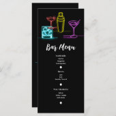 Neon Glow Lights Cocktails Open Bar Bruiloft Menu (Voorkant / Achterkant)