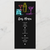 Neon Glow Lights Cocktails Open Bar Bruiloft Menu (Voorkant)