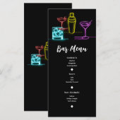 Neon Glow Lights Cocktails Open Bar Huwelijksmenu Menu (Voorkant / Achterkant)