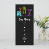 Neon Glow Lights Cocktails Open Bar Huwelijksmenu Menu (Staand voorkant)