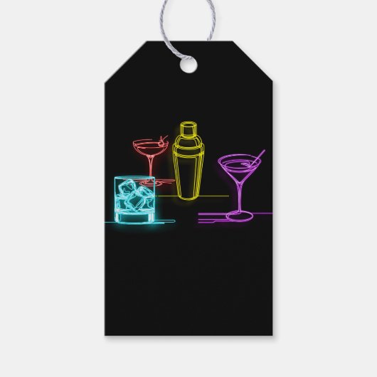 Neon Glow Lights Kleurrijke Cocktails 21e Verjaard Cadeaulabel (Voorkant)