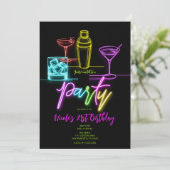 Neon Glow Lights Kleurrijke Cocktails 21e Verjaard Kaart (Staand voorkant)