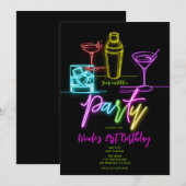 Neon Glow Lights Kleurrijke Cocktails 21e Verjaard Kaart (Voorkant / Achterkant)