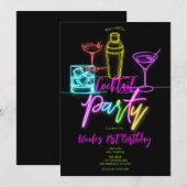 Neon Glow Lights Kleurrijke Cocktails 21e Verjaard Kaart (Voorkant / Achterkant)