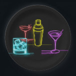 Neon Glow Lights Kleurrijke Cocktails 21e Verjaard Papieren Bordje<br><div class="desc">Pas aan met om het even welke tekst. Overeenkomende objecten zijn beschikbaar.</div>