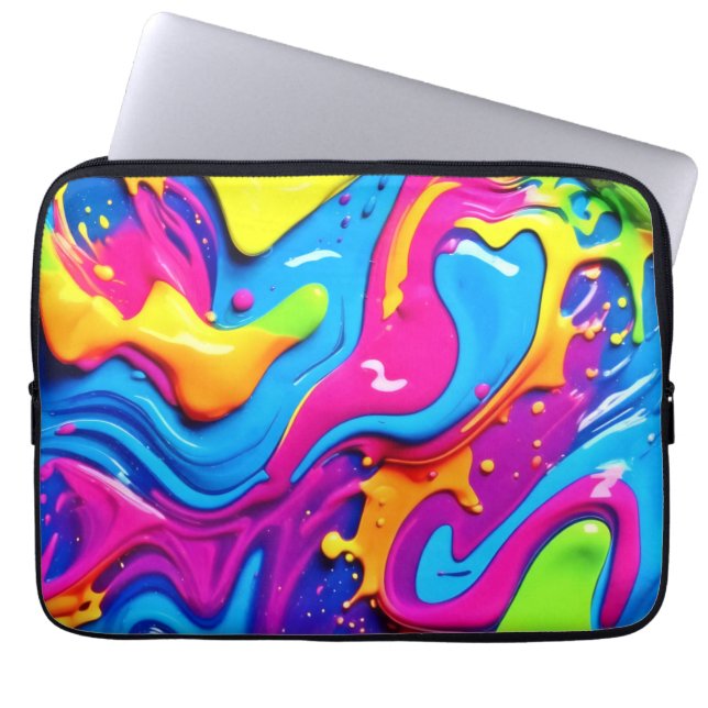 Neon Glow Liquid Splatter kunstwerk Laptop Sleeve (Voorkant)