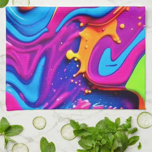 Neon Glow Liquid Splatter kunstwerk Theedoek (Gevouwen)