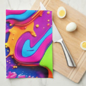 Neon Glow Liquid Splatter kunstwerk Theedoek (Quarter Fold)