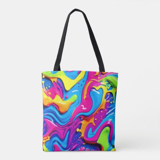 Neon Glow Liquid Splatter kunstwerk Tote Bag (Achterkant)