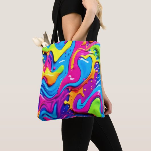 Neon Glow Liquid Splatter kunstwerk Tote Bag (Dichtbij)
