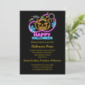 Neon Glow look Halloween Pumpkin Bats Web Moon Kaart (Staand voorkant)