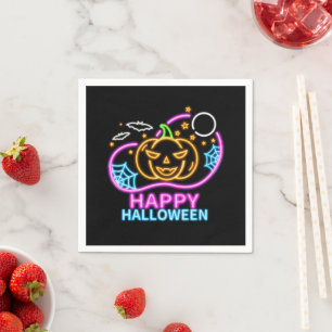 Neon Glow look Halloween Pumpkin Bats Web Moon Nap Servet