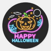 Neon Glow look Halloween Pumpkin Bats Web Moon Ronde Sticker (Voorkant)