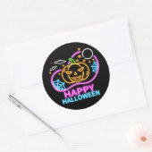 Neon Glow look Halloween Pumpkin Bats Web Moon Ronde Sticker (Envelop)