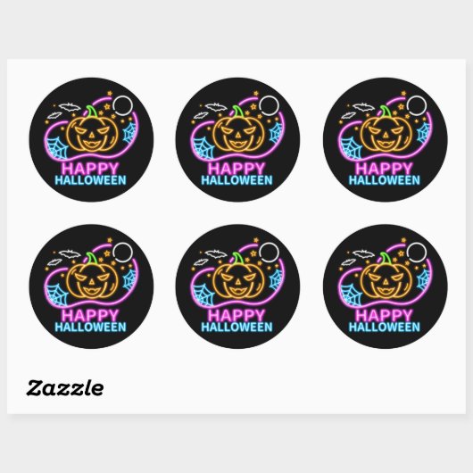 Neon Glow look Halloween Pumpkin Bats Web Moon Ronde Sticker (Vel)