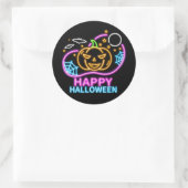 Neon Glow look Halloween Pumpkin Bats Web Moon Ronde Sticker (Tas)