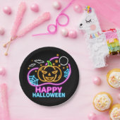Neon Glow look Halloween Pumpkin Web Moon 7" Papieren Bordje (Feest)