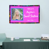 Neon Glow look Sweet Sixteen kleurig Spandoek (Beurs)