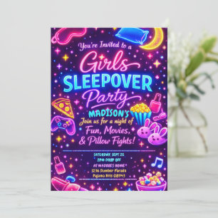Neon Glow Meisjes Slaapfeest Nacht Slumber Kaart