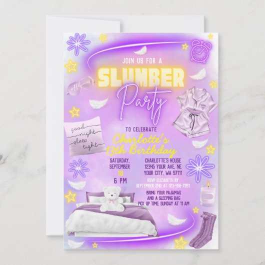 Neon Glow Meisjes Slaapfeest Pyjama Feest Kaart (Voorkant)