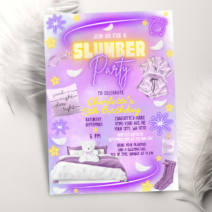 Neon Glow Meisjes Slumber Sleepover Pyjama Party Kaart